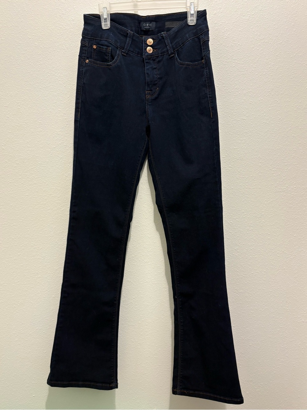 Women's Dark Navy Flare Jeans with Double-Button Waist